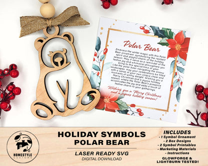 Polar Bear Holiday Symbol - 1 Symbol Ornament - 2 Prints - 2 Box Designs - SVG, PDF, AI File Download - Glowforge and Lightburn