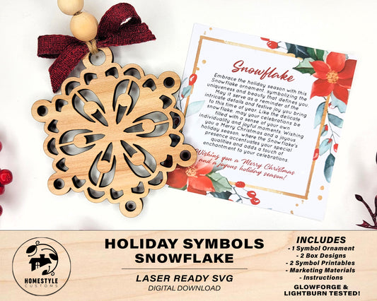 Snowflake Holiday Symbol - 1 Symbol Ornament - 2 Prints - 2 Box Designs - SVG, PDF, AI File Download - Glowforge and Lightburn
