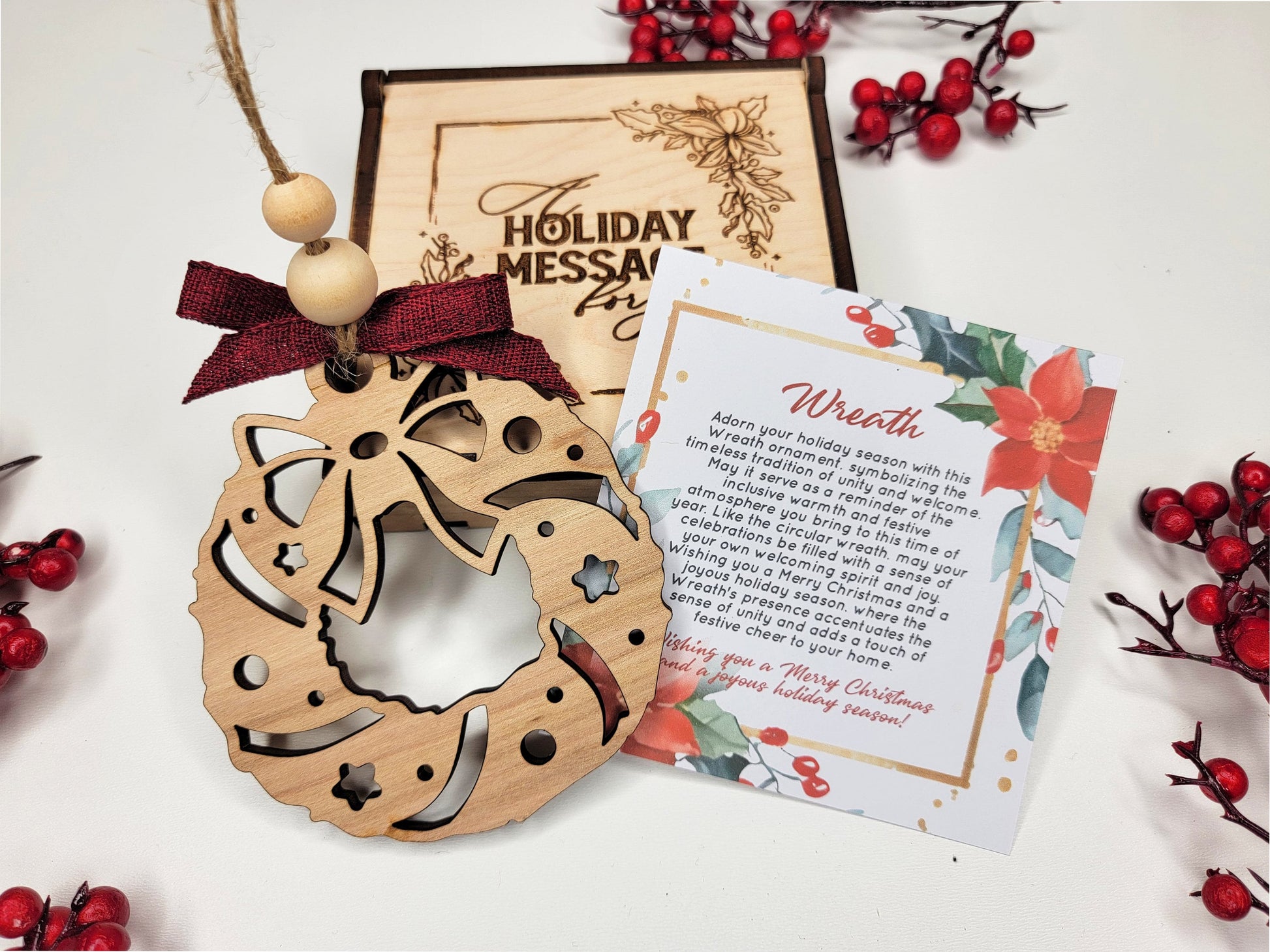 Wreath Holiday Symbol - 1 Symbol Ornament - 2 Prints - 2 Box Designs - SVG, PDF, AI File Download - Glowforge and Lightburn