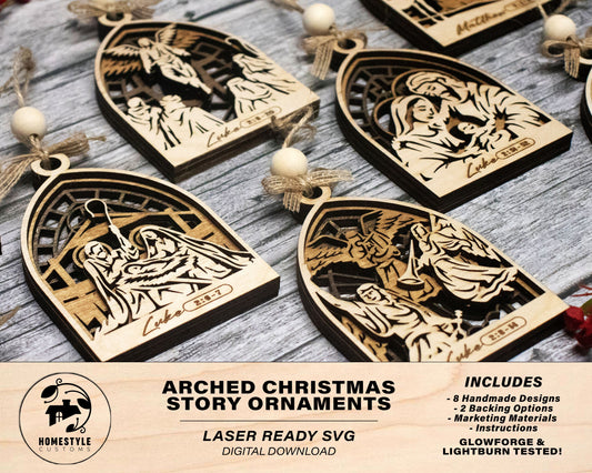 The Arch Christmas Story Ornaments - 8 Unique OrnamentDesigns - 3 Layers - Tested on Glowforge & Lightburn
