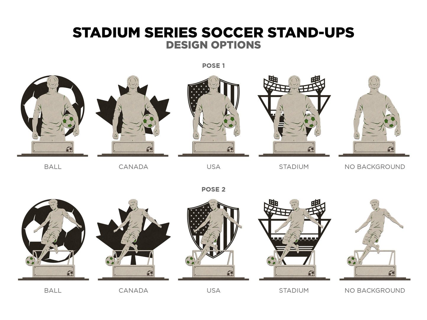 Stadium Series Stand Ups - Soccer - 3 poses in 2 cut formats and 1 engrave option with Male and Female - Tested on Glowforge & Lightburn