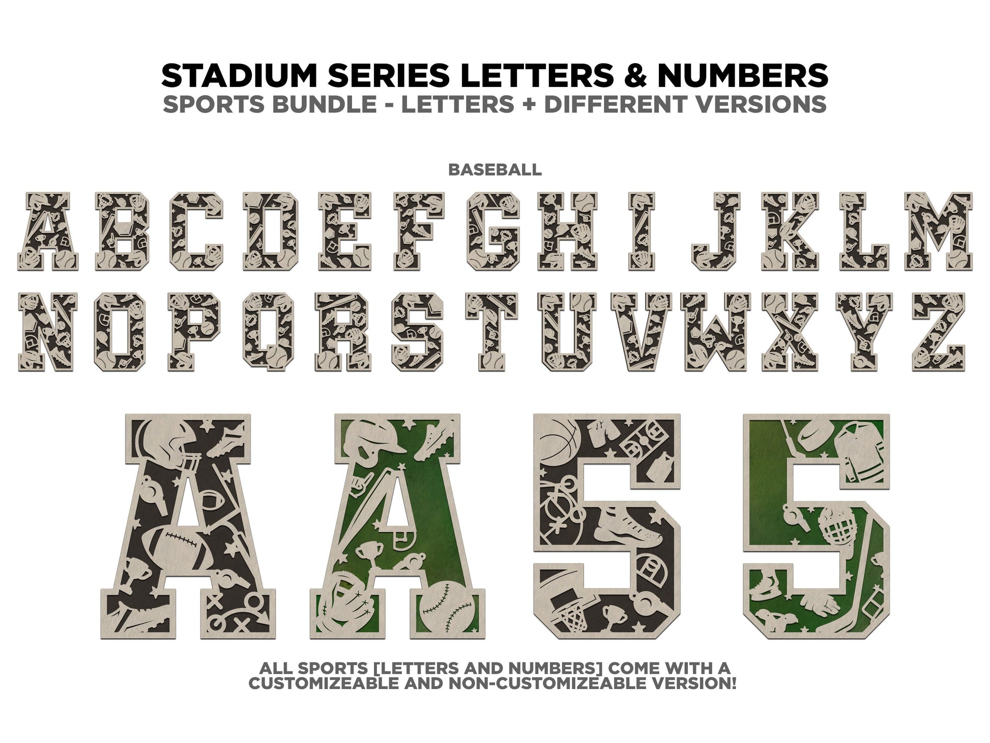 Stadium Series Letters and Numbers Bundle - Customizable and Non Customizable options included - Tested on Glowforge & Lightburn