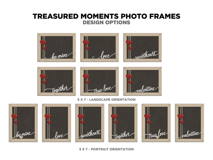Treasured Moments Photo Frames - Includes Frame Sizes 4x6, 5x5, 5x7, 8x10 - 6 text options - Tested on Glowforge & Lightburn