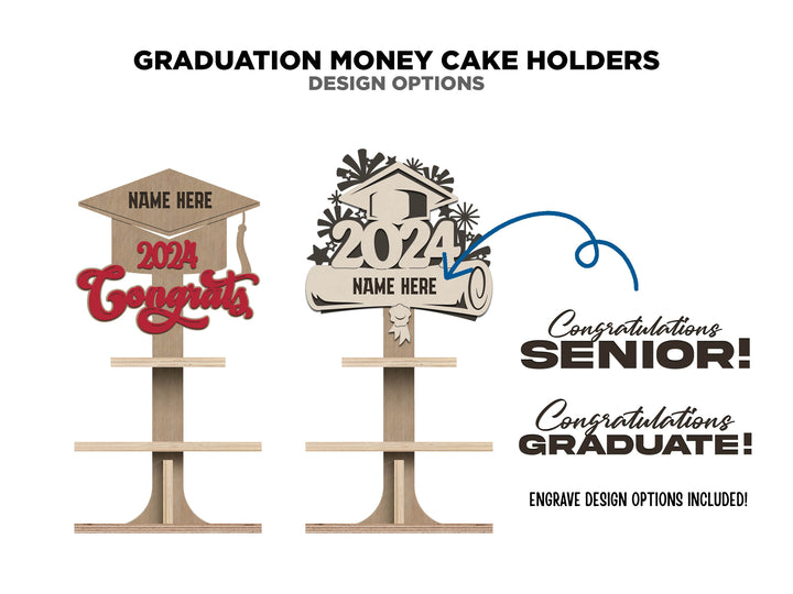 Graduation Money Cake Holders - Includes 6 Designs - Fits all Material thickness - Tested on Glowforge & Lightburn