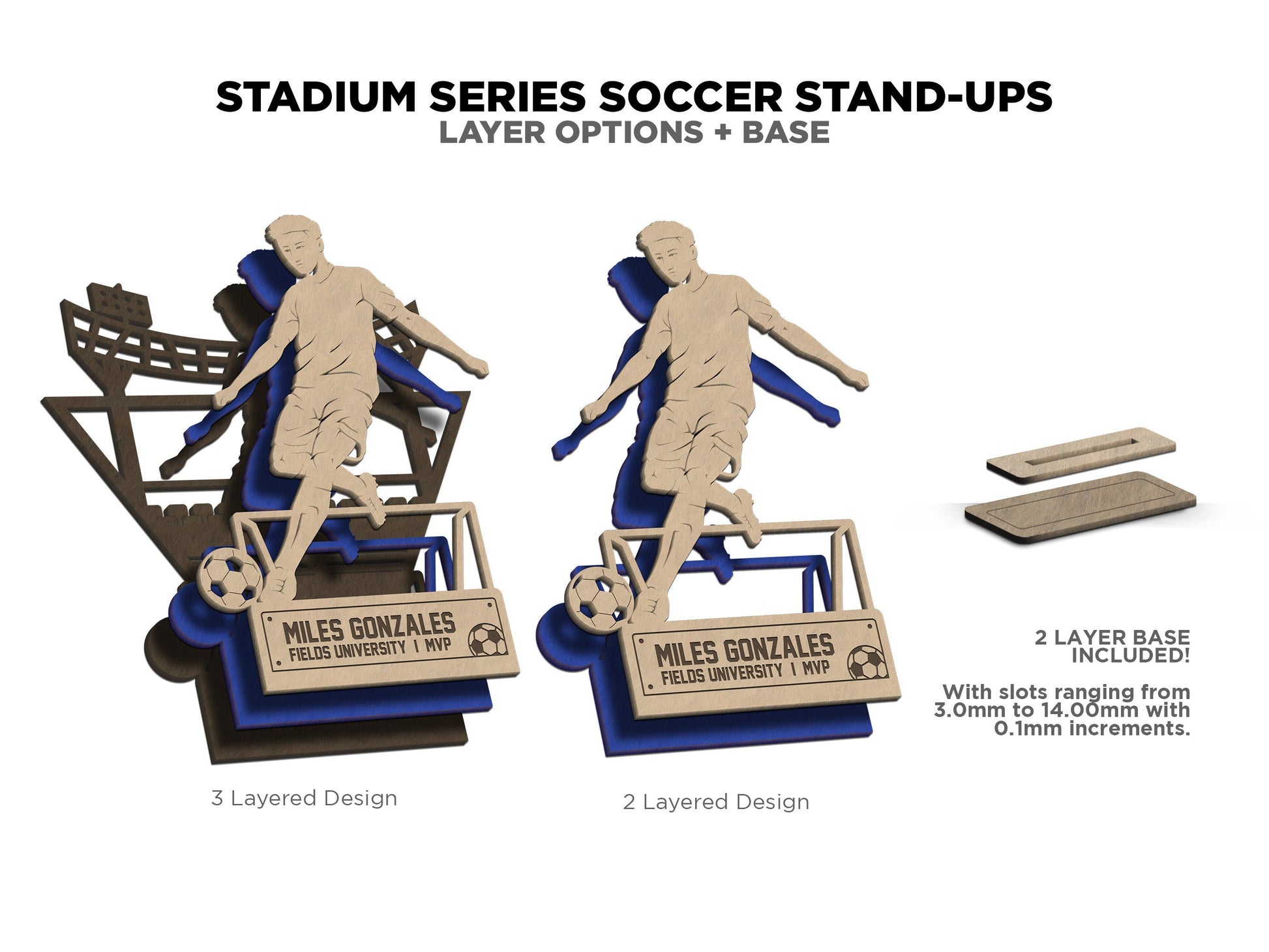 Stadium Series Stand Ups - Soccer - 3 poses in 2 cut formats and 1 engrave option with Male and Female - Tested on Glowforge & Lightburn