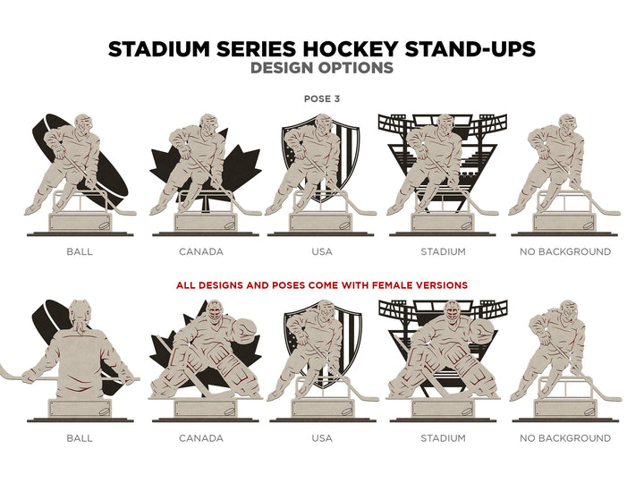 Stadium Series Stand Ups - Hockey - 3 poses in 2 cut formats and 1 engrave option with Male and Female - Tested on Glowforge & Lightburn
