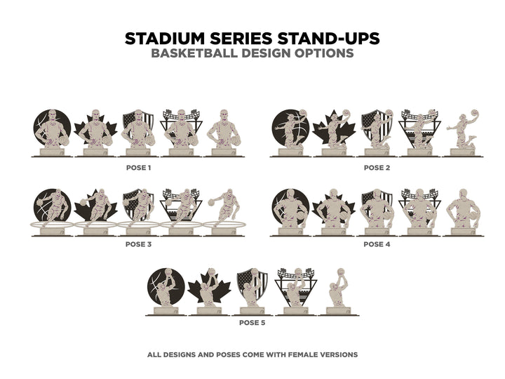 Stadium Series Stand Ups Bundle - Includes Football, Basketball, Soccer, Baseball Hockey - Male and Female - Tested on Glowforge & Lightburn