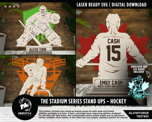 Stadium Series Stand Ups - Hockey - 3 poses in 2 cut formats and 1 engrave option with Male and Female - Tested on Glowforge & Lightburn