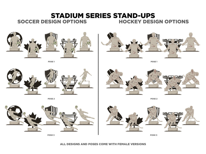 Stadium Series Stand Ups Bundle - Includes Football, Basketball, Soccer, Baseball Hockey - Male and Female - Tested on Glowforge & Lightburn