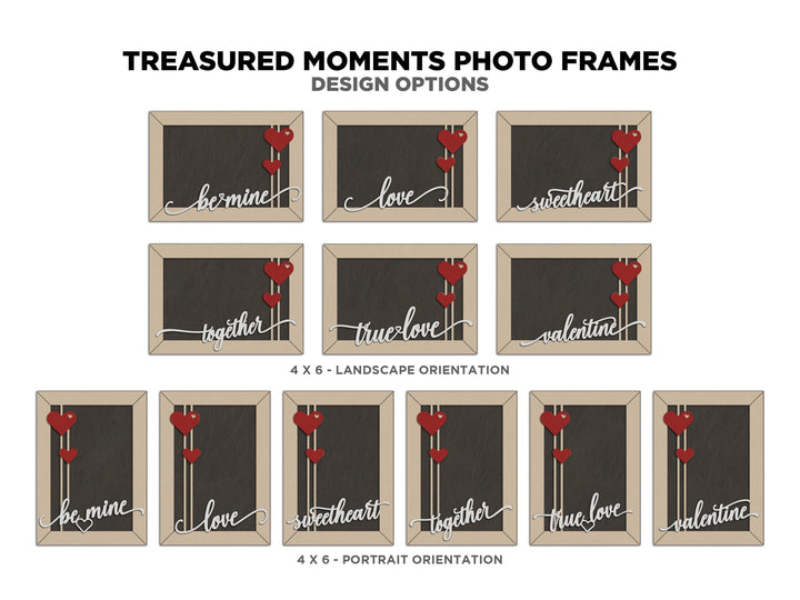 Treasured Moments Photo Frames - Includes Frame Sizes 4x6, 5x5, 5x7, 8x10 - 6 text options - Tested on Glowforge & Lightburn