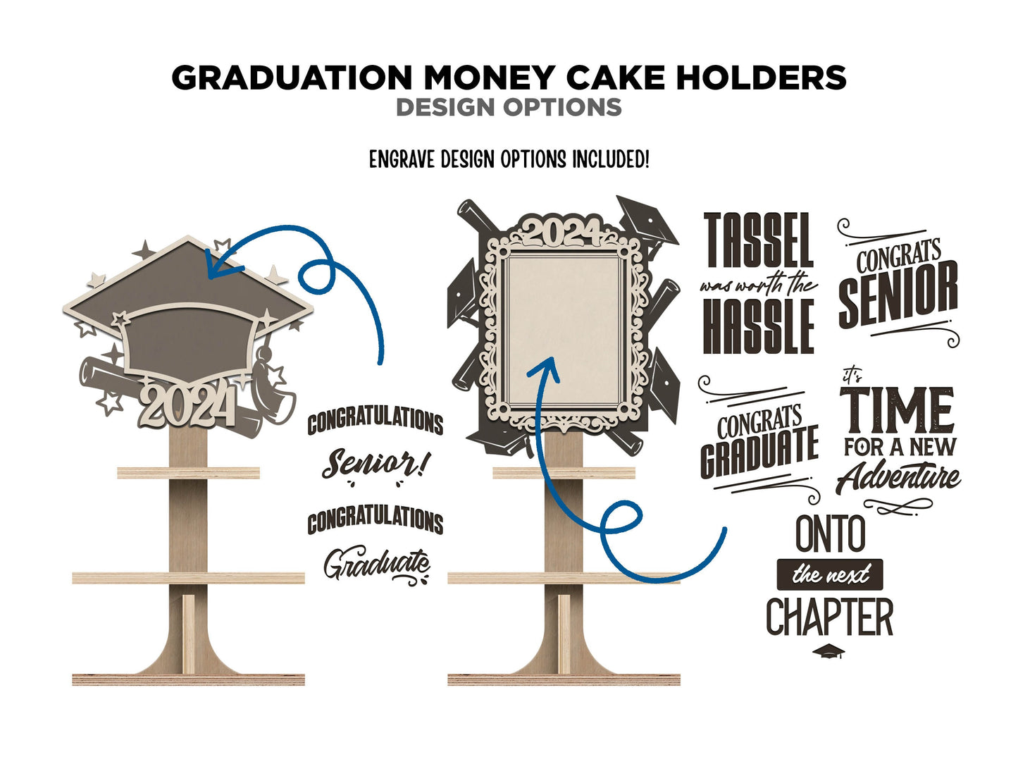 Graduation Money Cake Holders - Includes 6 Designs - Fits all Material thickness - Tested on Glowforge & Lightburn
