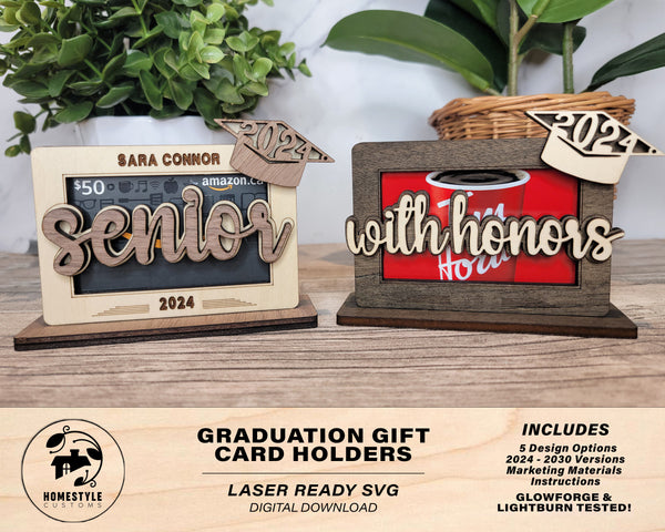 Graduation Gift Card Holders - Includes 5 Designs - Fits all Material Thickness - Tested on Glowforge & Lightburn