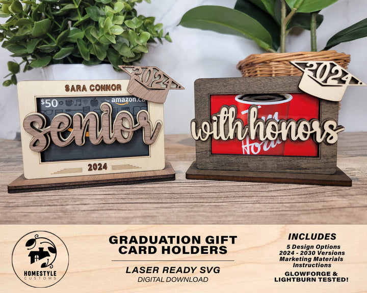 Graduation Gift Card Holders - Includes 5 Designs - Fits all Material Thickness - Tested on Glowforge & Lightburn