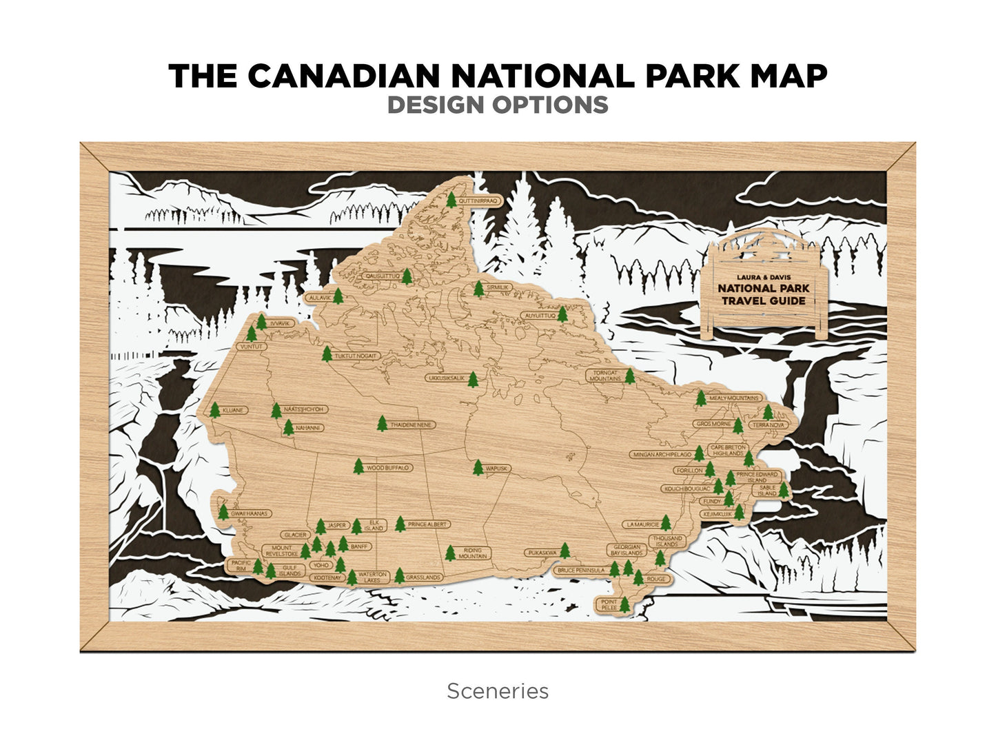 The Canadian National Parks Travel Map - 3 Backgrounds & 5 Customizable Name Plates - SVG, PDF, AI Files - Lightburn and Glowforge Tested