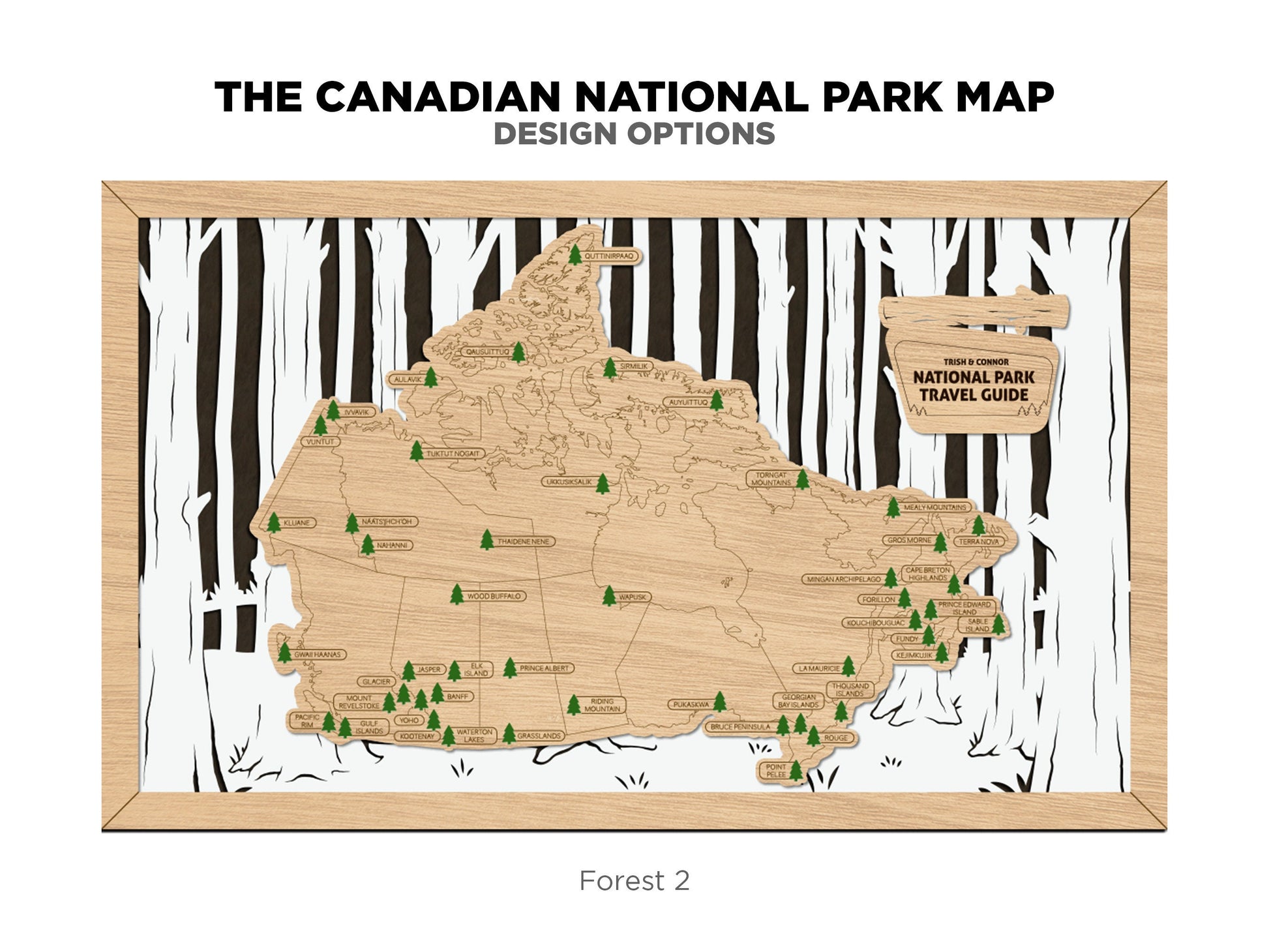 The Canadian National Parks Travel Map - 3 Backgrounds & 5 Customizable Name Plates - SVG, PDF, AI Files - Lightburn and Glowforge Tested