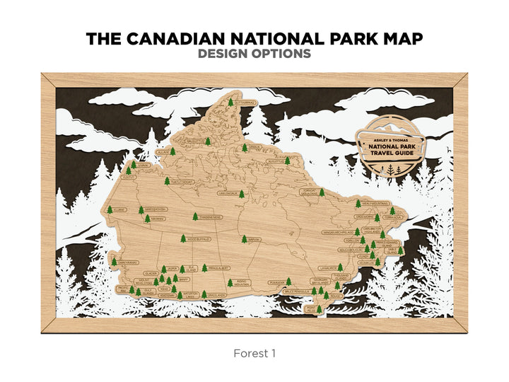 The Canadian National Parks Travel Map - 3 Backgrounds & 5 Customizable Name Plates - SVG, PDF, AI Files - Lightburn and Glowforge Tested