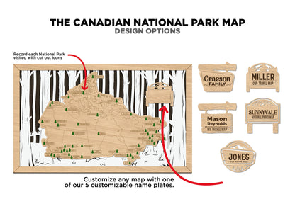 The Canadian National Parks Travel Map - 3 Backgrounds & 5 Customizable Name Plates - SVG, PDF, AI Files - Lightburn and Glowforge Tested