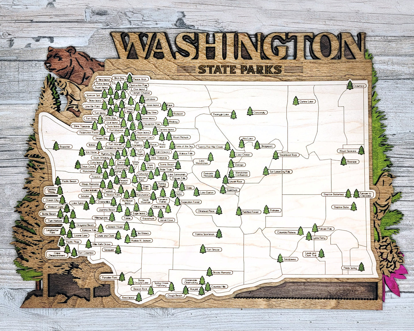 The Washington State Park Map - Custom and Non Customizable Options - SVG, PDF File Download - Tested in Lightburn and Glowforge