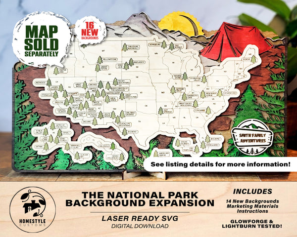 The National Park Background Expansion - 16 Backgrounds - Map Sold Separately - SVG, PDF File Download - Tested in Lightburn and Glowforge