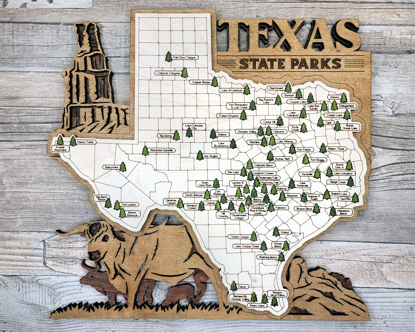 The Texas State Park Map - Custom and Non Customizable Options - SVG, PDF File Download - Tested in Lightburn and Glowforge