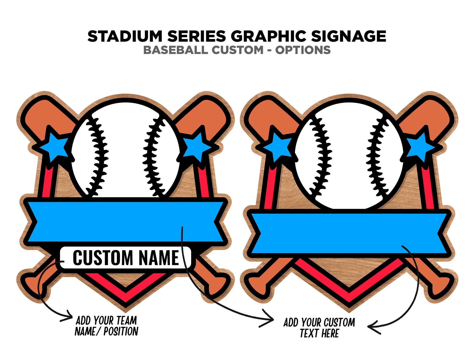 Stadium Series Graphic Signage - Baseball - 11 Custom and Non Custom Design options - SVG, PDF, AI Files - Tested on Glowforge & Lightburn