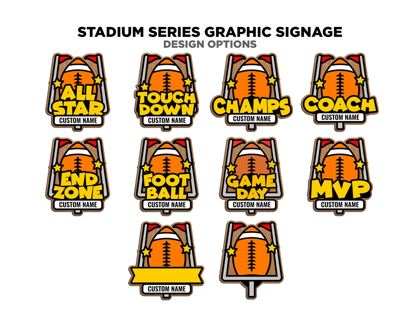 Stadium Series Graphic Signage - 5 Sport Bundle -Over 50 Custom and Non Custom Design options - SVG, PDF, AI - Glowforge & Lightburn Tested