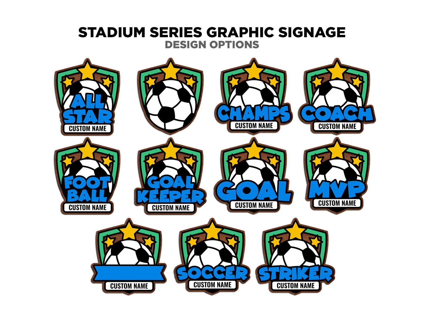 Stadium Series Graphic Signage - 5 Sport Bundle -Over 50 Custom and Non Custom Design options - SVG, PDF, AI - Glowforge & Lightburn Tested