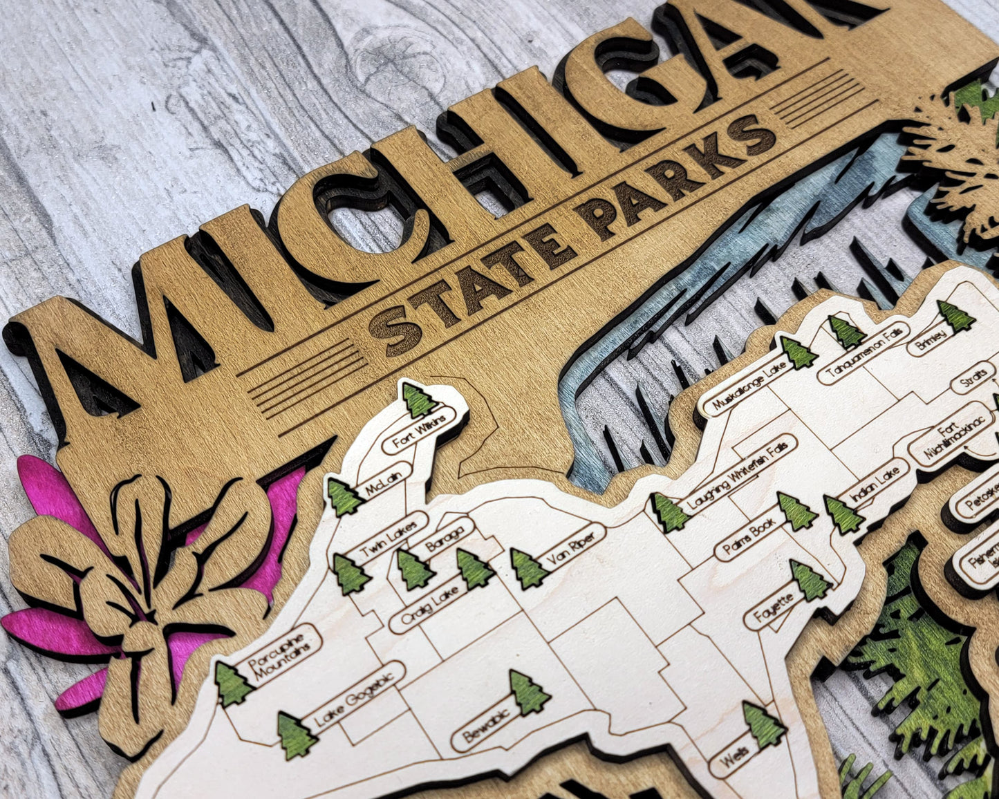 The Michigan State Park Map - Custom and Non Customizable Options - SVG, PDF File Download - Tested in Lightburn and Glowforge