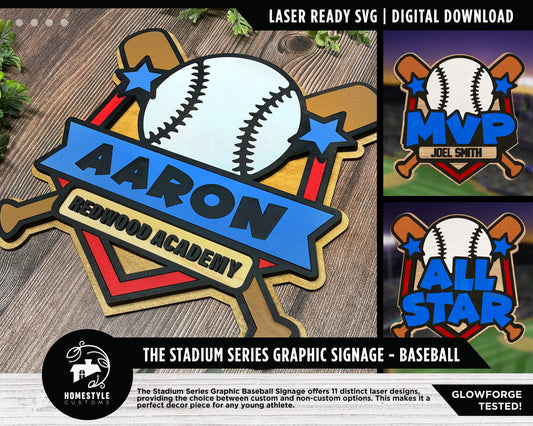 Stadium Series Graphic Signage - Baseball - 11 Custom and Non Custom Design options - SVG, PDF, AI Files - Tested on Glowforge & Lightburn