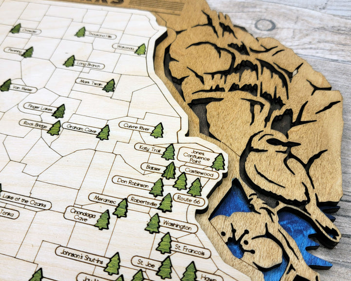 The Missouri State Park Map - Custom and Non Customizable Options - SVG, PDF File Download - Tested in Lightburn and Glowforge