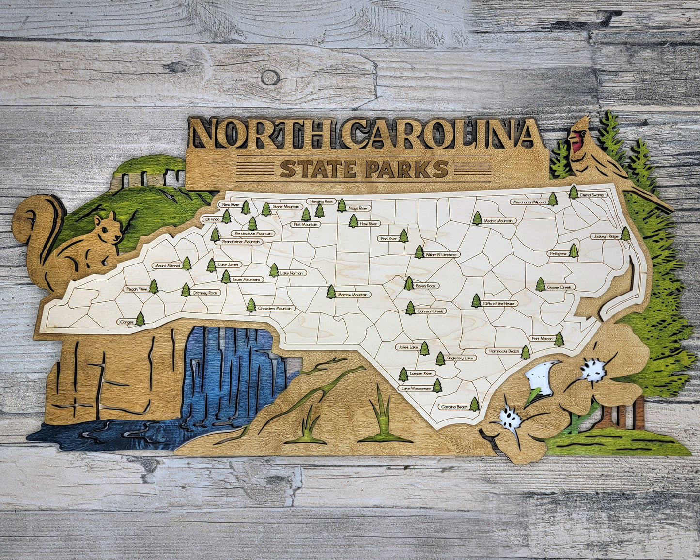 The North Carolina State Park Map - Custom and Non Customizable Options - SVG, PDF File Download - Tested in Lightburn and Glowforge